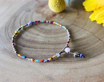 Evil Eye Anklet, Seed Bead Anklet, Colourful Bead Anklet, Delicate Anklet,Birthday Gift for girlfriend, Multi Colour Bead Anklet,Cute Anklet