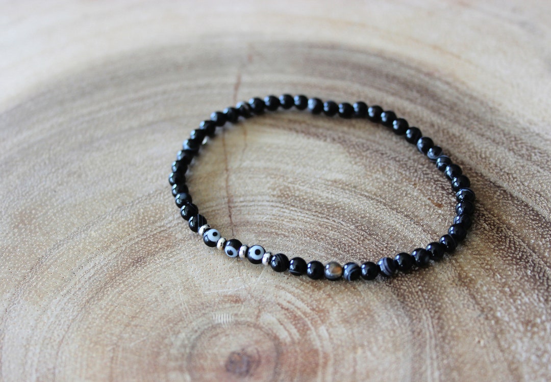 Black Evil Eye Bracelet,protection Evil Eye Bracelet for Him,small Bead