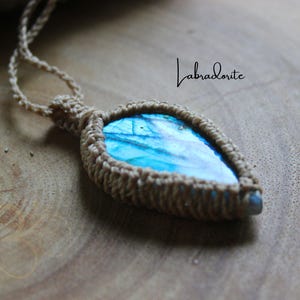 Labradorite Pendant Macrame, Green Labradorite Necklace, Festival Jewelry Labradorite,Necklace for Birthday Gift,Macrame Necklace,Laradorite