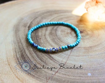 Evil Eye Armband: Howlith Perlen, Tschechischer Streifen - Glücksbringer.