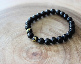 Onyx Bracelet, Bracelet Men, Spiritual Bracelet, Dragon Bracelet, Protection Bracelet, OM Bracelet, Gift for Yogi, OM Mantra Bracelet