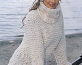 Knit wool women sweater, chunky long hand knit jumper, gift for her