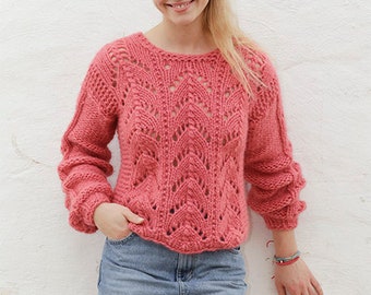Knitted jumper, lace pullover, sweater Alpaca Silk, hand knit sweater, low price