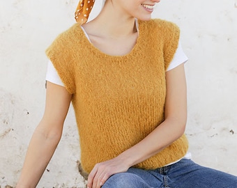 Knitted Drops Alpaca silk vest, round neck, hand knit, low price, gift for her