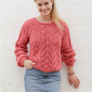 Knitted jumper, lace pullover, sweater Alpaca Silk, hand knit sweater, low price