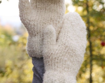 knit mittens. Alpaca boucle, wool, polyamide, hand knit, gift idea