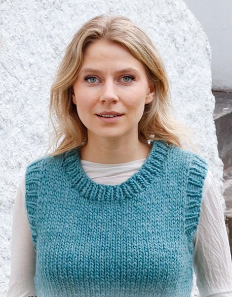 Knit Wool Vest Short Vest Round Neck Chunky Knitwear Gift for Her Etsy