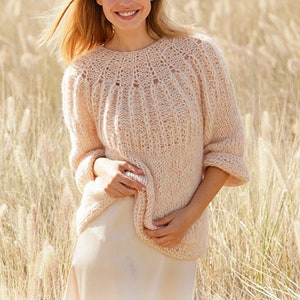 woman alpaca jumper, knitted DROPS pullover with raglan , sweater Alpaca Silk, hand knit, low price