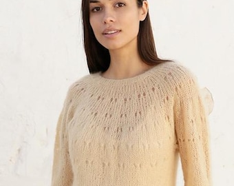 Handmade Alpaca Silk lace yoke, lightweight, sweater, jumper, pullover, Made to Order