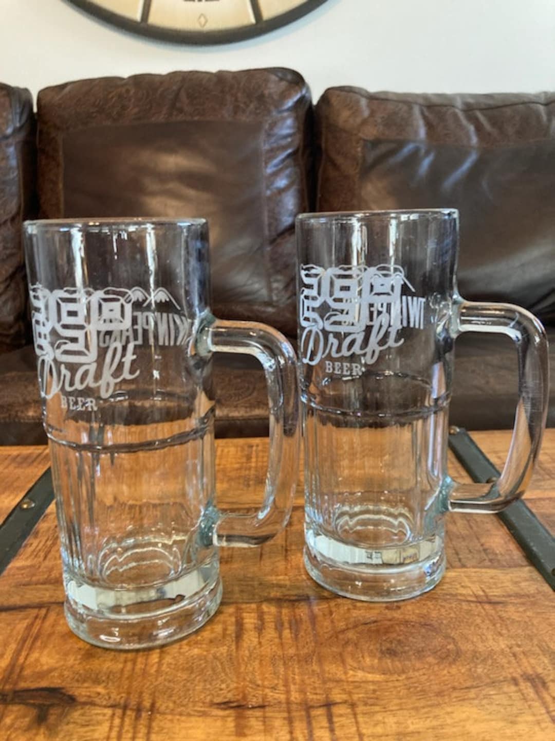 Twin Peaks Draft Beer Mugs, Barware, Tall/thick/heavy Glass, Set of 2