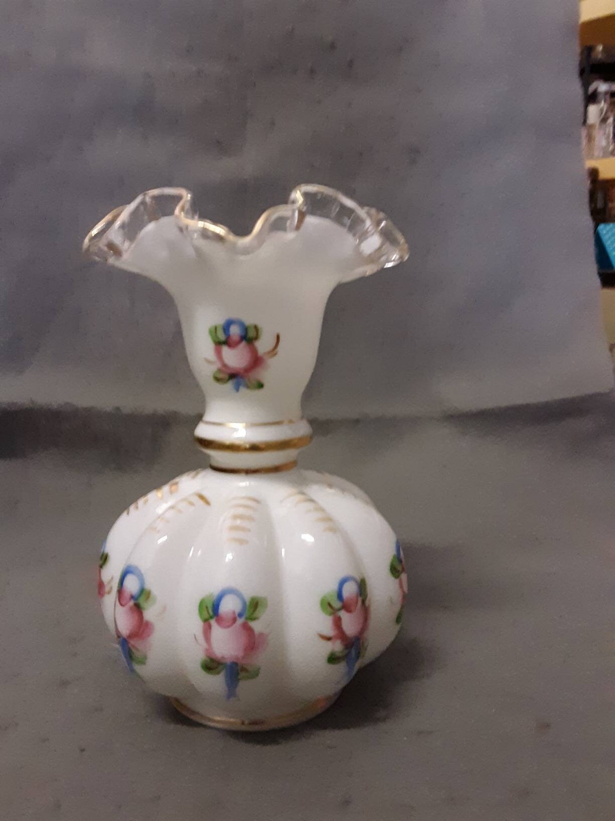 Fenton Glass Vase Gold Trim Hand Painted Fenton Glass Vase Etsy
