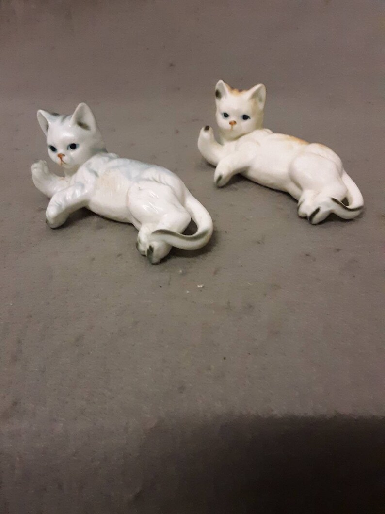 Tan and Beige Cat and Grey and Beige Cat with Grey Stripes Enesco Cat Relaxing Cat Figurines