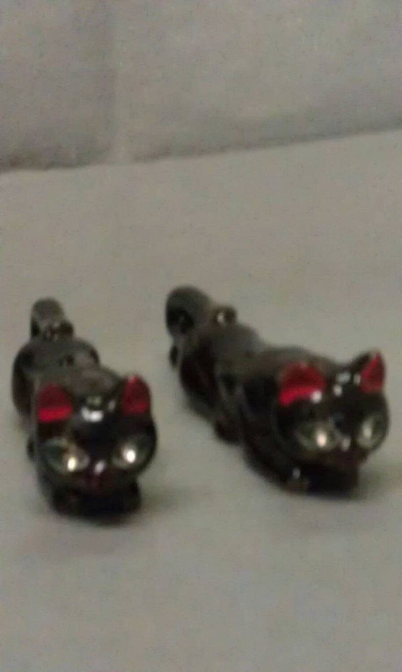 Vintage Black Cats with Red Ears and Green Eyes Salt and Pepper Shaker Set