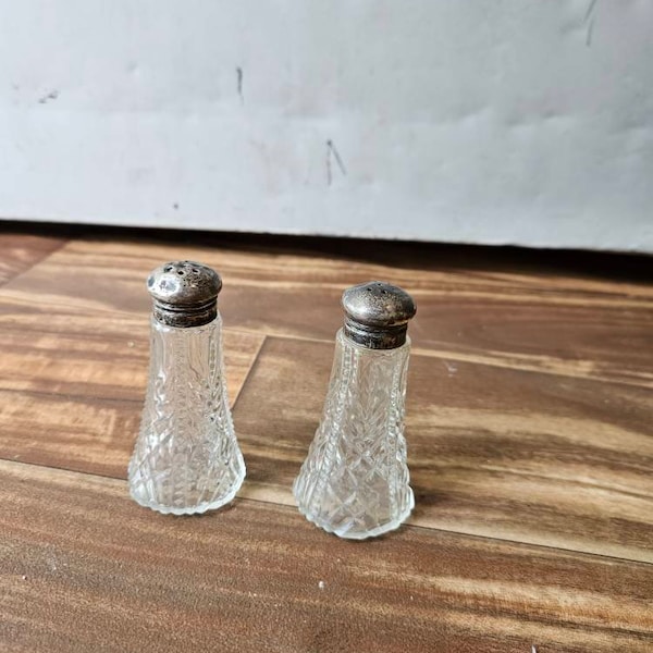 Glass Crystal Shakers with Sterling Silver Lids Pat. 4 Applied For Made in USA Salt and Pepper Shaker Set