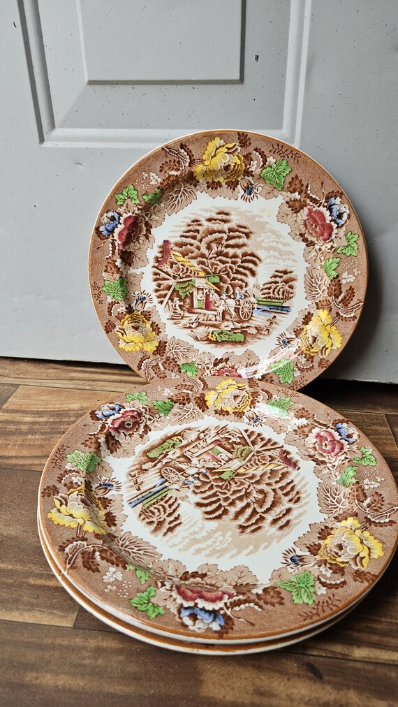 Enoch Woods English Scenery Woods Ware Plates by Woods & Sons