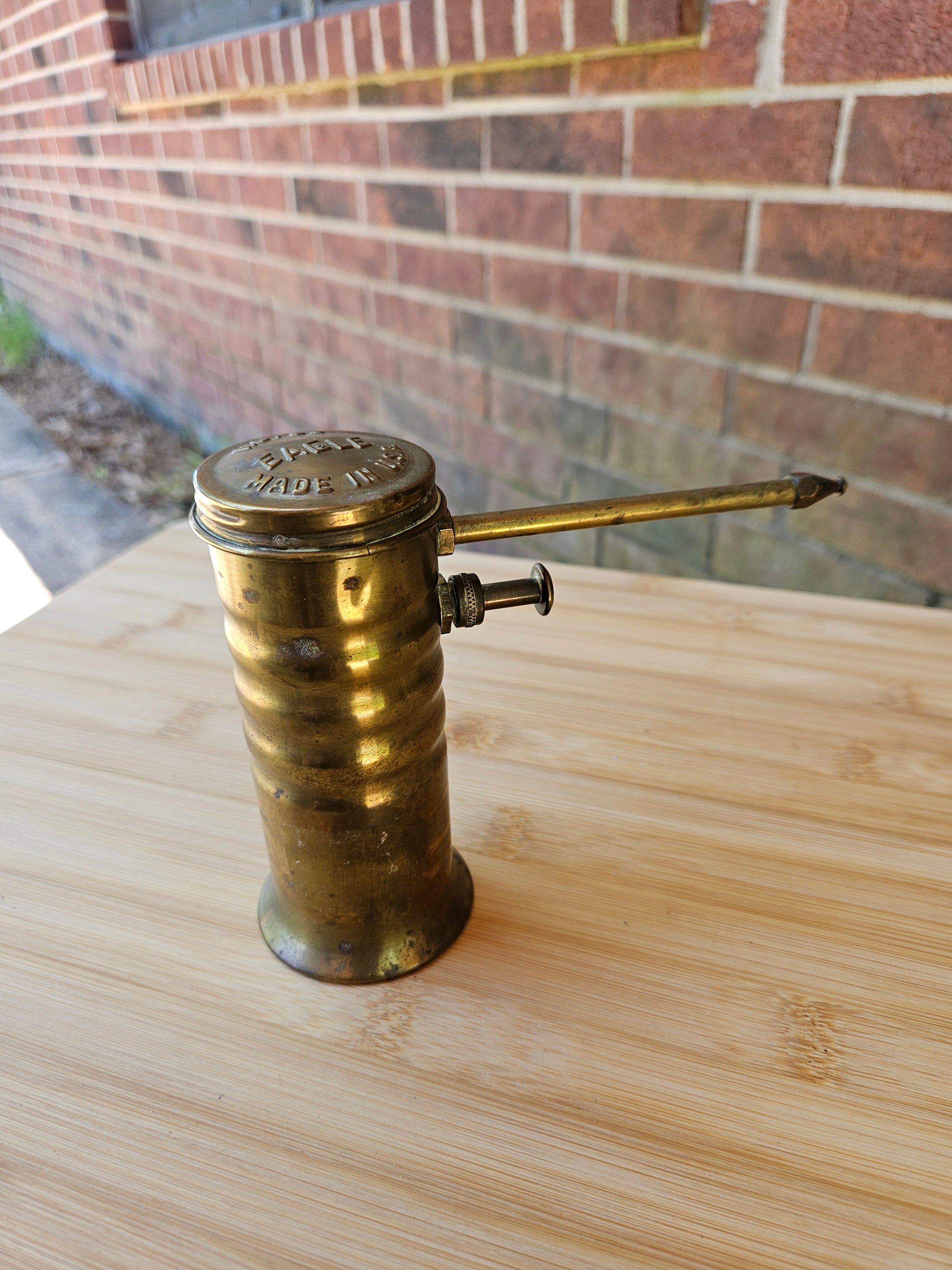 Vintage Eagle No. 66 Brass Oil Can, Collectible Pump Type Bin 80P