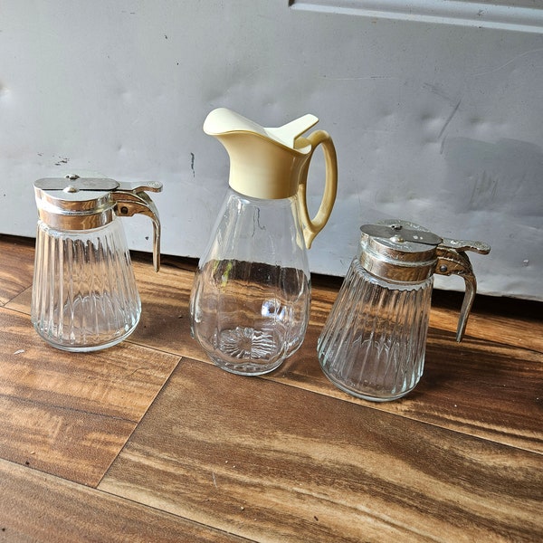 Old Glass Syrup Pitchers Set of 2