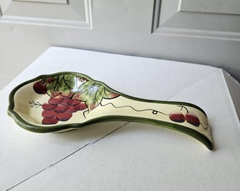 Spoon Rest, Green Trim with Grapes Fruit