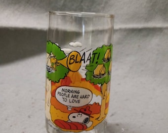 McDonald&#39;s Camp Snoopy Collection Glass Morning People Are Hard to Love Glass Tumbler