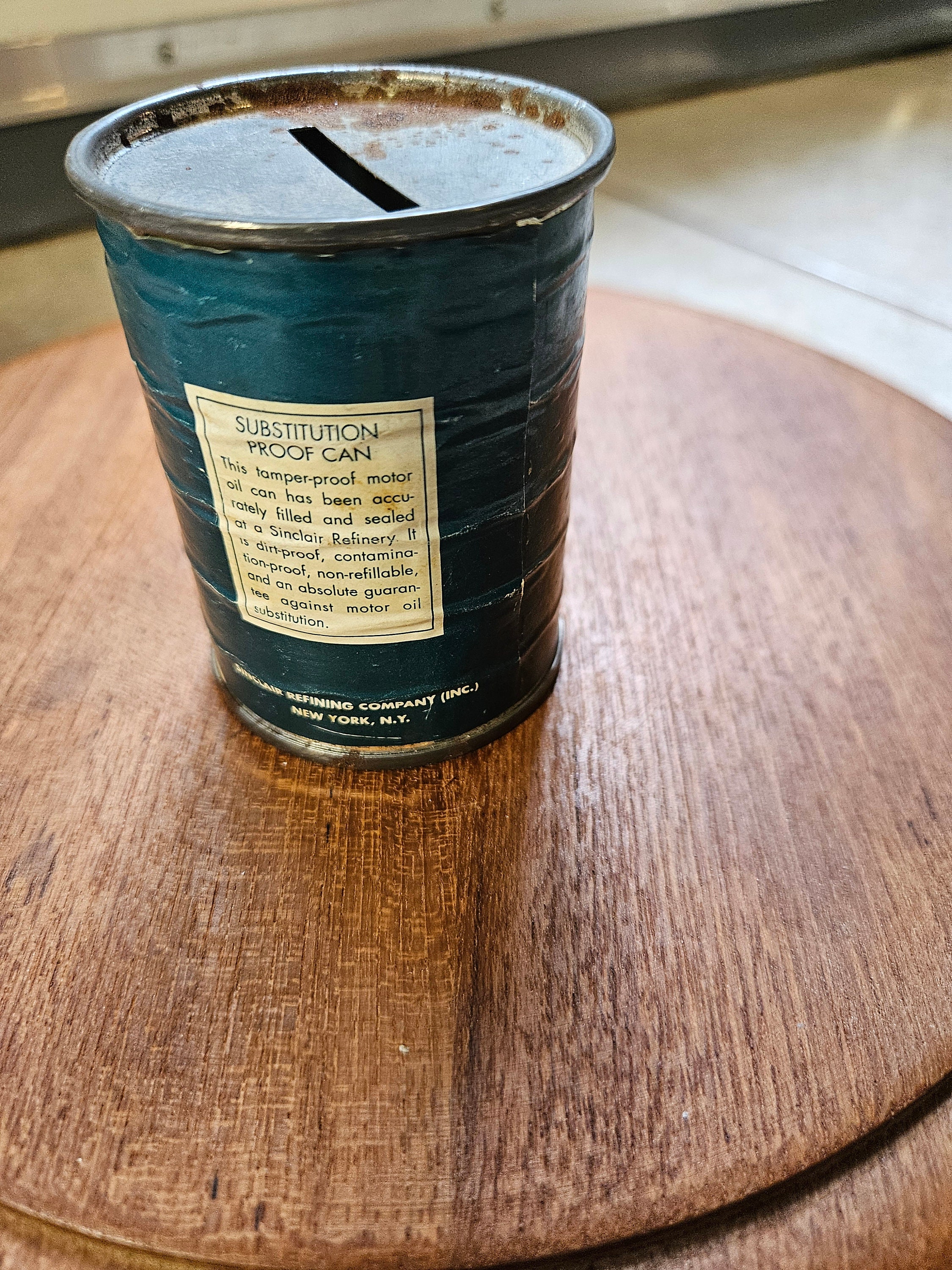 Vintage Opaline Sinclair Motor Oil Can Bank, Dino Dinosaur Tin Bin 43V ...