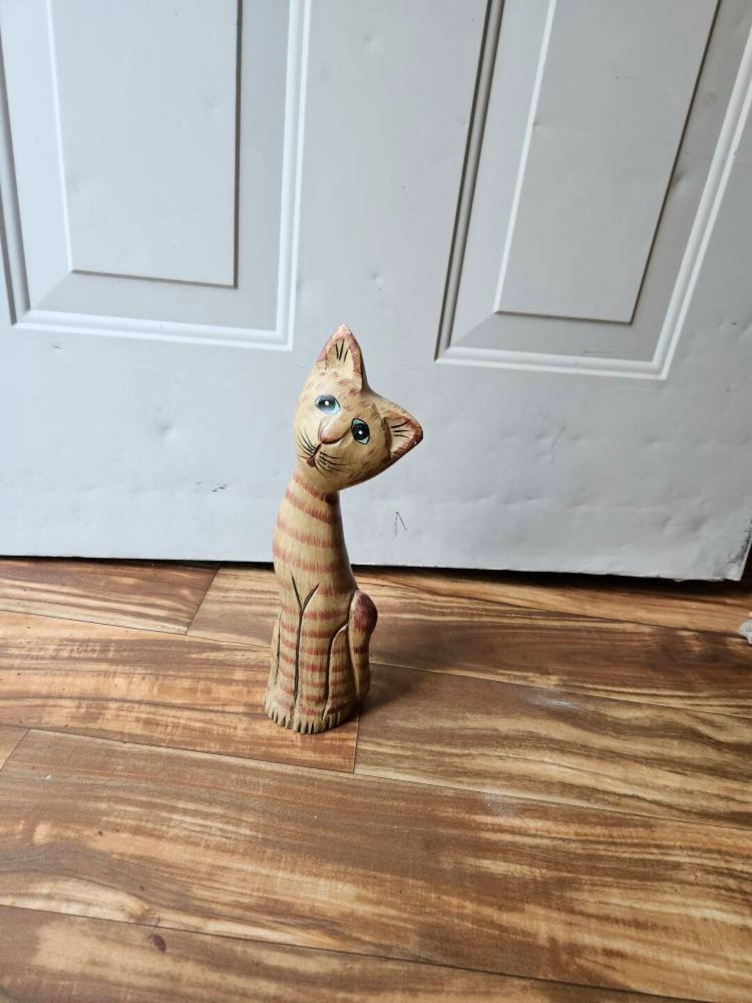 Cat Figurine Tall Wood Cat Statue Hand Carved Wood Cat Etsy