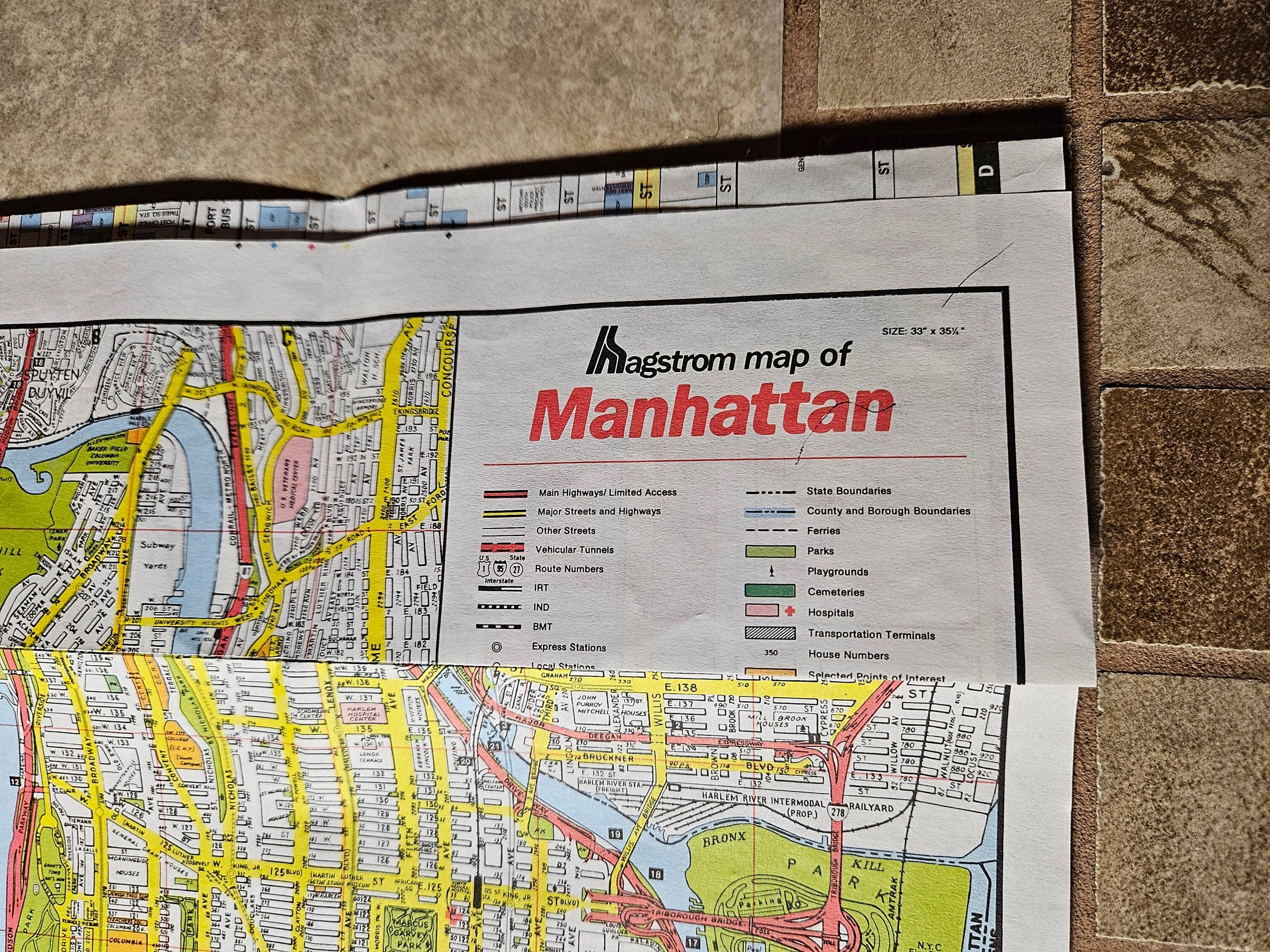1993 Vintage Map of New York City (5mapsin1), Manhattan Streets