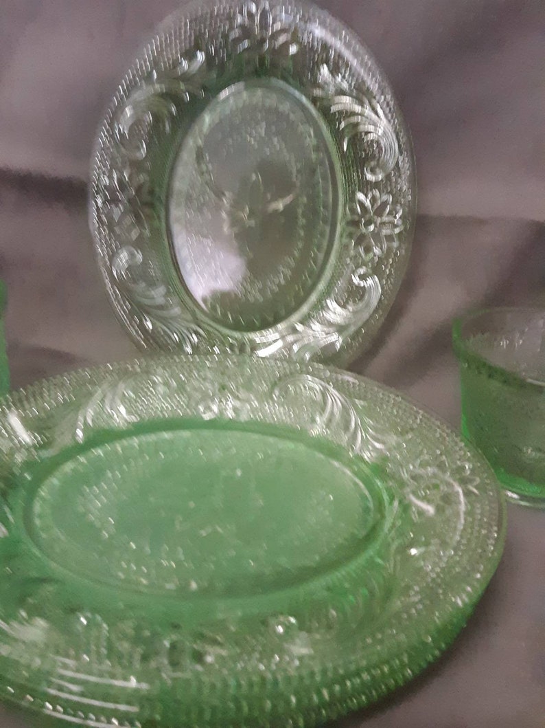 Tiara Glass Chantilly Green Snack Set with Cup Indention on Etsy