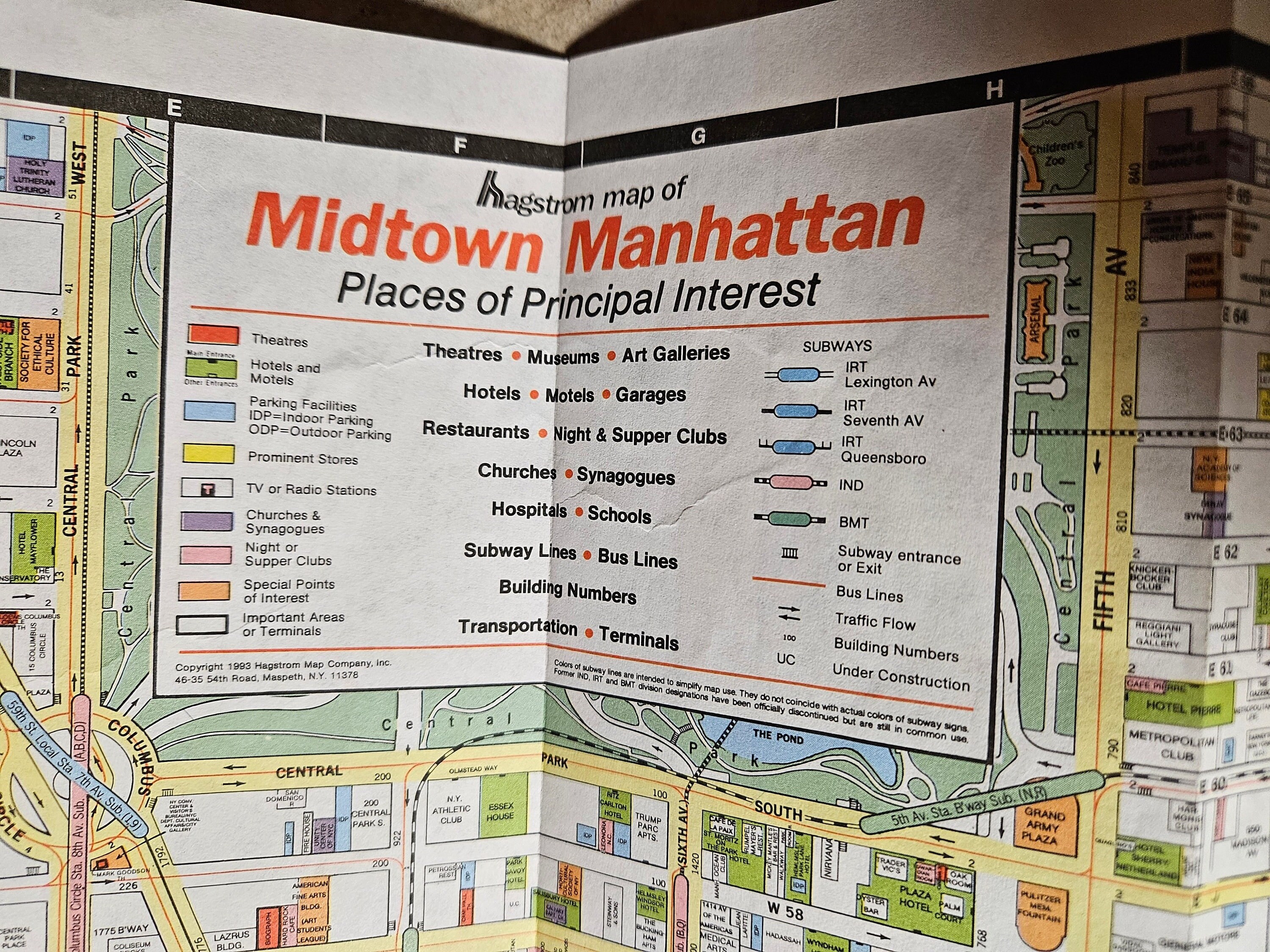 1993 Vintage Map of New York City (5mapsin1), Manhattan Streets