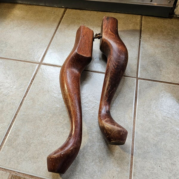 Antique Queen Anne Wooden Furniture Legs, DIY Projects, Dark Stain Finish, Heavy, Screws Attached, Lot of 2 Furniture Legs