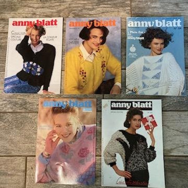 Vintage 1980s "anny blatt" Magazines Printed in France, Knitting Fashion, Collectible, Lot of 5.  Bin #702