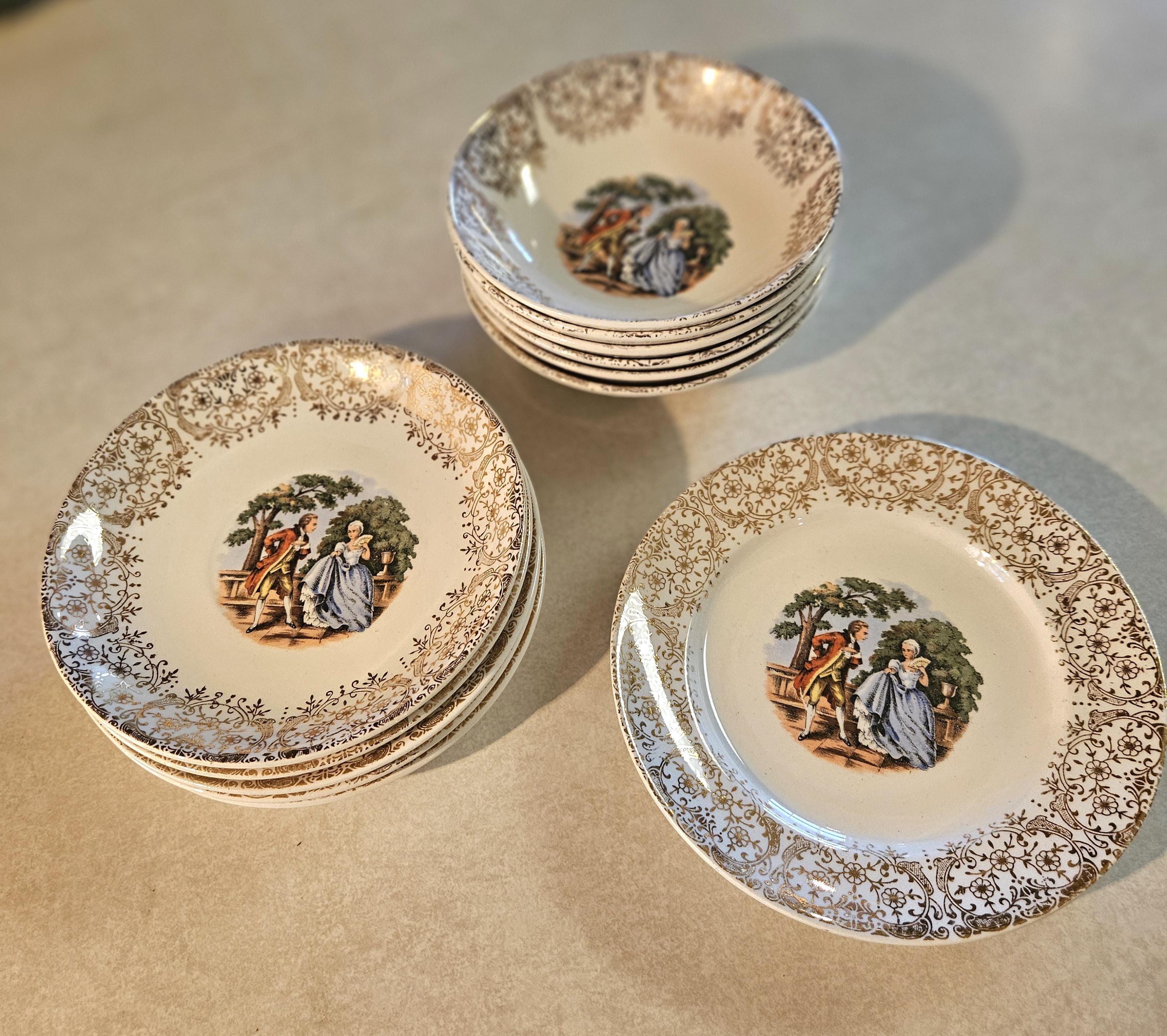 Bol à Soupe Vintage Stetson China - Motif Floral - Rehauts Or 22 Carats - États-Unis