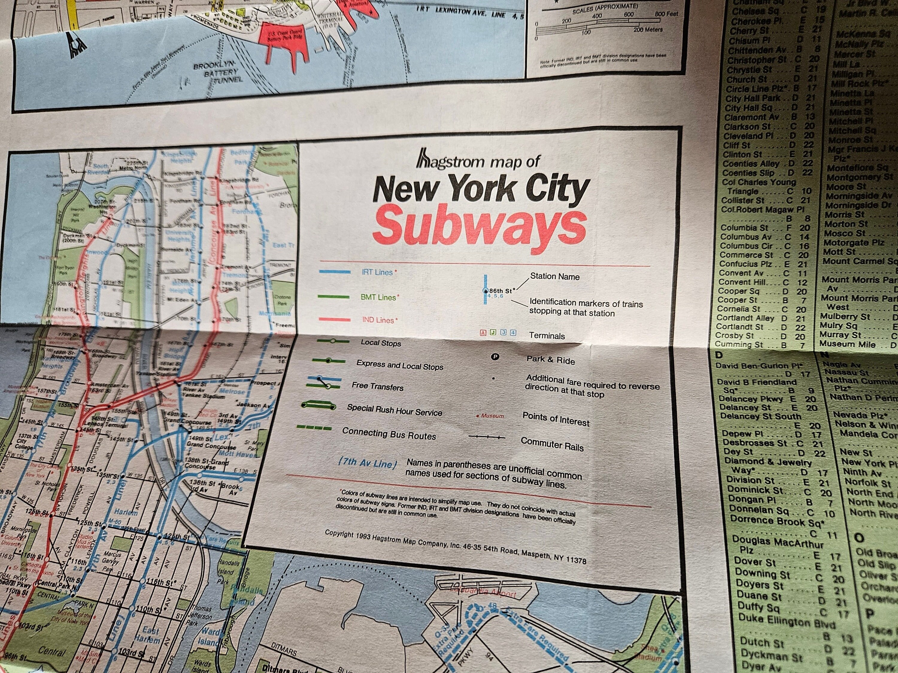 1993 Vintage Map of New York City (5mapsin1), Manhattan Streets