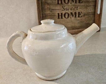 Antique Off White Stoneware Teapot with No. 947 on Bottom, Collectible, Kitchen Decor. Bin 43FV