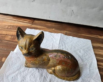 Brass Cat Figurine Brass Painted Cat Figurine