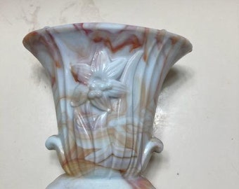 Vintage Made in USA Slag Glass Lily Vase, Akro Agate Vase