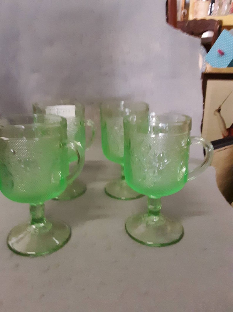 Tiara Glass Chantilly Green Sandwich Pattern Indiana Glass Cup Etsy