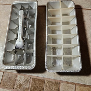 1950s Magic Touch Presto Aluminum ice Cube Trays, One Tray is Unmarked, Ice Maker, Vintage.  Bin #316