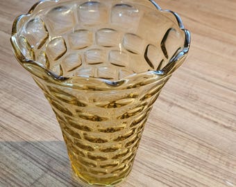 Vintage Federal Glass Amber Gold Trumpet Vase, Yorktown Colonial Style