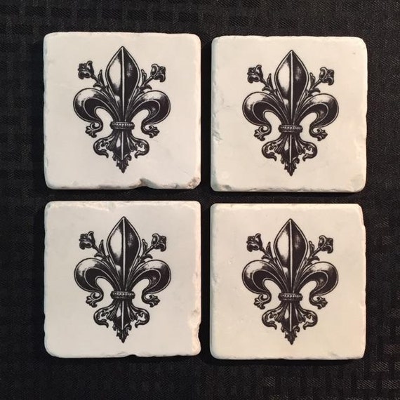 Fleur De Lis Magnolia Coasters Tumbled Stone Kitchen Decor Etsy