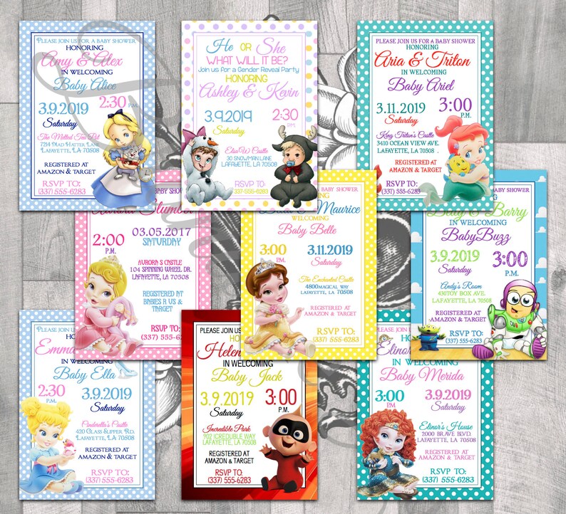 Disney Baby Shower Invitations Disney Princess Alice Anna Etsy Disney Baby Shower Invitations Disney Princess Alice Anna Etsy