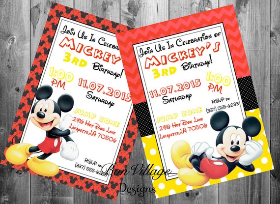Walt Disney Mickey Mouse Birthday Invitations Party Invites Etsy
