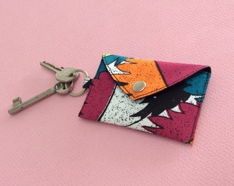 Keychain wallet, keychain card holder for women, ID card wallet, abstract fabric card holder, wristlet slim wallet, PulpoCreations