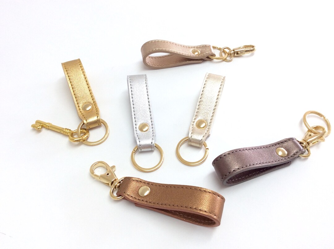 Leather Keychain for Women Metallic Keychain for Her Leather - Etsy