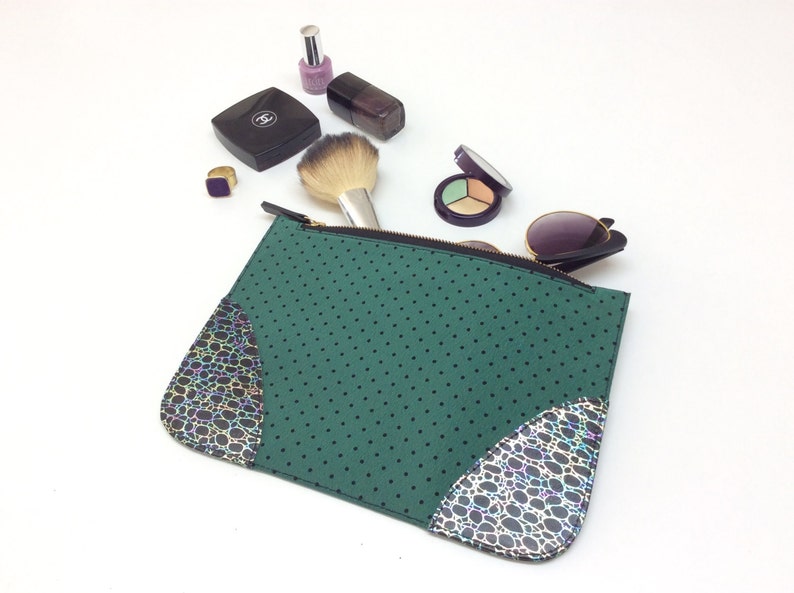 Black Polka dots Fabric Travel Pouch Metallic details Fabric Pouch Ready to ship. Zipper Pouch Everyday Pouch Fabric Toiletry Pouch