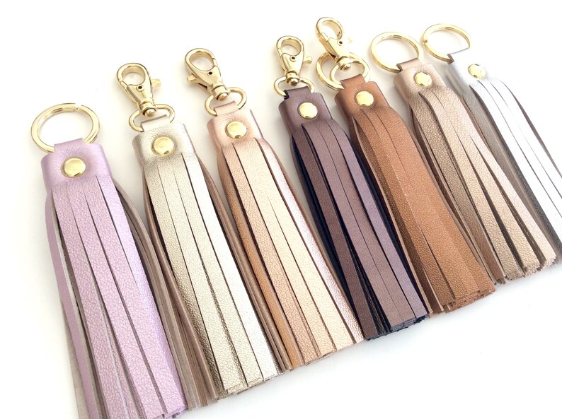 Leather Tassel Keychain. Leather Key Fob. Leather Tassel Charm Etsy