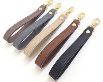 Leather Wrist Strap, Removable Wrist strap replacement for Clutch Wallet Keys, Leather Wristlet Key fob, Metallic Strap, Taupe, Black, Brown
