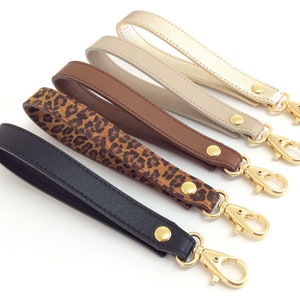 Correa de cuero para la muñeca. Correa de muñeca extraíble para cartera, billetera y llaves. Correa de cuero para llavero. Correa de muñeca de repuesto. Negro, marrón y leopardo.