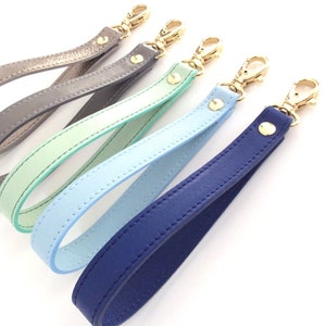 Correa de cuero para la muñeca. Correa de cuero para llavero. Correa de muñeca extraíble para cartera, billetera y llaves. Correa de muñeca de repuesto. Azul, gris, azul cielo.