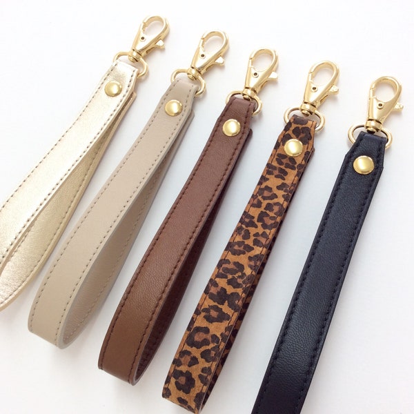 Leather Wrist Strap. Leather Wristlet Key fob. Removable Wrist strap for Clutch, Wallet, Keys. Wrist strap replacement. Black. Gold. Brown.