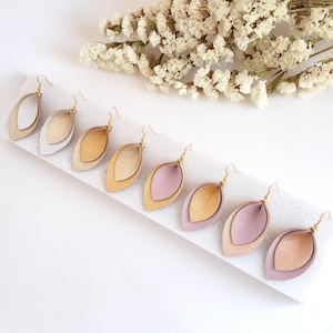 Two-Tone Leather Leaf Earrings: Handmade Metallic Dangles